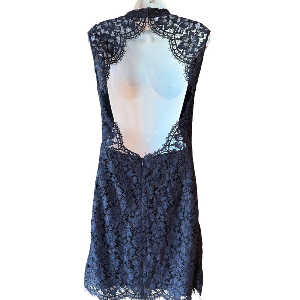 Sandro Paris Navy Lace Sheath Dress Sleeveless Backless‎ See Measurements - Picture 3 of 11
